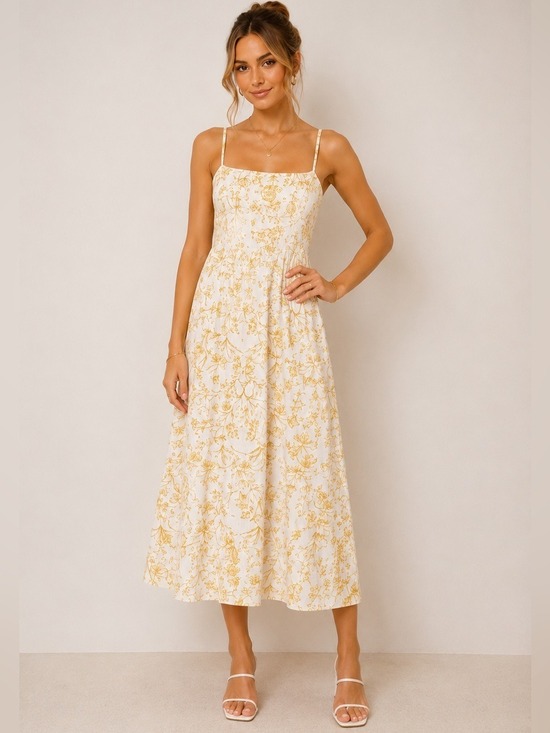 1. State Dresses & Skirts - 1. STATE Linen Blend Floral Midi Dress XS Smocked Back Cottagecore